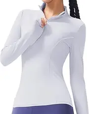 [Lancry] Long Sleeve Gym Tops Women,1/4 Zip Gym Clothes for Women Long Sleeve Running Top Womens with Thumb Holes,Gym Jackets Women Define Running Jacket Shirts, White, S