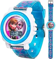 [Accutime] Disney Frozen Digital Watch for Kids with Anna and Elsa Design, Plays "Let It Go" Song, Adjustable Silicone Strap, Clear LCD Display, Ages 4 and Up, Blue, Digital,Quartz Movement
