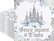 Fitumiw 80Pcs Once Upon a Time Paper Napkins Fairytale Princess Disposable Napkins for Girl's Birthday Castle Printed Decorative Napkins for Party Supplies Table Decor (Blue and Silver)