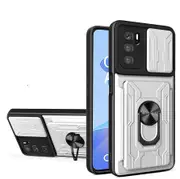 case For Oppo A16 5G Slide Camera Lens Protection and Built in 360 Rotatable Ring Holder - White