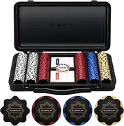 SLOWPLAY Nash 14 Gram Clay Poker Chips Set for Texas Hold’em, 300 PCS [Blank Chips] Features a high-end Carrying case with Leather Interior Design and German Polycarbonate Shell