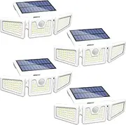 INCX Solar Lights Outdoor with Motion Sensor, 3 Heads Security Lights Solar Powered, 156 LED Flood Light Motion Detected Spotlight for Garage Yard Entryways Patio, IP65 Waterproof, White, 4 Pack