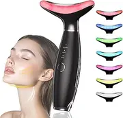 Facial and Neck Beauty Massager,7 Color Face and Neck Beauty Device with 3 Massage Modes,at Home Face Culpting Tool for Skin Care(Black)