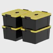 95Qt*4 Durabilt Flip Lid Stackable Heavy Duty Tough Storage Container Tote, Plas