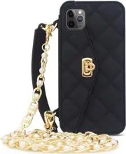 1 Only iPhone 12 Pro Handbag Case with Card Holder Wrist Lanyard Strap Soft Silicone Cover Wallet Case