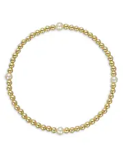 Zoe Lev 14K Yellow Gold Cultured Freshwater Pearl Station Beaded Stretch Bracelet