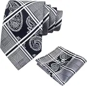 [Luckyvestir] Men's Tie Sets, Plaid Mens Ties and Pocket Square Sets with Cufflinks/Tie Bar, Neckties for Wedding Business