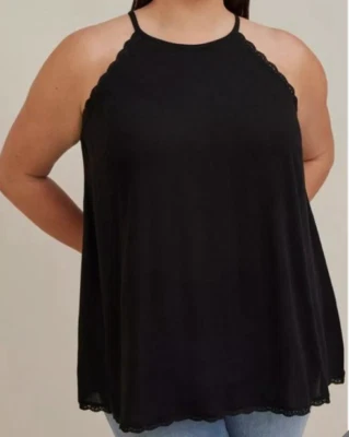 Torrid Gauze Lace Trim Goddess Neck RAYON Tank Top Black SIZE 6X NEW MSRP $49.50