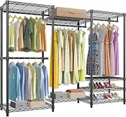 Mfancy Heavy Duty Clothes Rack, Freestanding Garment Rack with Adjustable Shelves and Hanging Rods, Multi-Functional Wardrobe and Closet Organizer for All Kinds of Clothes,Shoe Storage.
