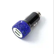 Dual USB Car Charger Bling Bling Handmade Crystal Car Decorations-Royal Blue