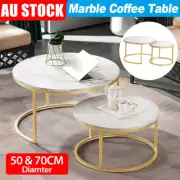 Set of 2 Coffee Table Wooden Nesting Side End Desk Round Marble Table Furniture