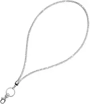 HAPINARY Crystal Rhinestone Phone Lanyard Strap with Clasp Bling Id Badge Holder Multipurpose Neck Lanyard for Keys and Phone Elegant Silver Design for Women