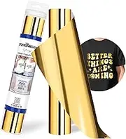 TECKWRAP Gold HTV Heat Transfer Vinyl 12" x 5ft Chrome Gold Vinyl for Craft Cutter, Heat Press Machine Iron On Vinyl for T-Shirts Easy to Cut & Weed