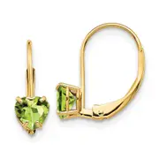 14k Yellow Gold 5mm Heart Peridot Leverback Earrings