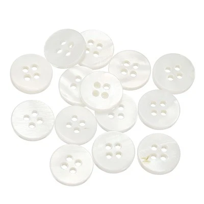 14Pcs Natural Shell Button, 4 Hole 11.5mm Round Mother of Pearl Buttons, White