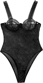 Lilosy Sexy Underwire Push Up Scallops Floral Mesh Sheer Babydoll Lingerie Women Teddy Bodysuit Top Nightgown One Piece