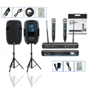 Dual 12" Active PA BT Speakers 2000W Powered Speaker Stands Karaoke Mic System