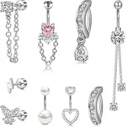 [Longita] Belly Button Ring Dangle Belly Button Rings Dangling Belly Button Rings Clicker Belly Button Ring Surgical Steel Rose Gold Belly Rings Belly Piercing Jewelry Navel Rings for Women