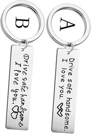 [OATIPHO] Cute Key Chain Keyring Ring with Stainless Steel Pendant Fashionable Hanging Ornament for Belt Keyring Purse with Engraving (drive Safe Handsome. i Love You)