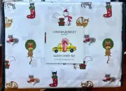 Cynthia Rowley Christmas Cats QUEEN Size Sheet Set - Stocking Antlers Wreath