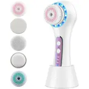 Facial Cleansing Brush Rechargeable Waterproof with 5 Brush Heads,Face Spin Brush for Exfoliating, Massaging and Deep Cleansing