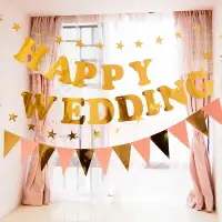 在飛比找樂天市場購物網優惠-結婚拉旗燙金字母串旗婚禮背景墻wedding婚房裝扮生日三角