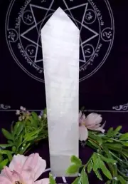 Pretty Big UV Reactive Pink Calcite Crystal Point Tower 225mm 645g