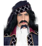 Pirate Buccaneer Captain Black Men Costume Beard Moustache
