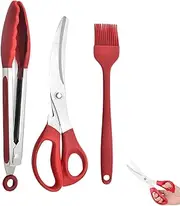 Grill Tongs for Outdoor Grill | Meat Tongs Set with Shears and Oil Brush | Grilling Utensils Kit, Barbecue Clamp, Fried Steak Clamp for Gripper Bread Clip