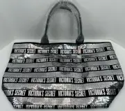 NWT Victoria’s Secret Sequin Bling Tote Bag Weekender Black Silver /Cosmetic Bag