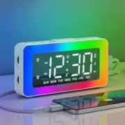 LED Digital Display Alarm Clock with RGB Night Lights Wake-Up Sound Machine USB