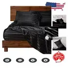 Breathable Satin King Size Bedding Set - 6 Pcs Striped Sheets for Beauty Sleep