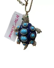 BETSEY JOHNSON BETSEY & THE SEA TURTLE PENDANT NECKLACE GOLD TONE RHINESTONE