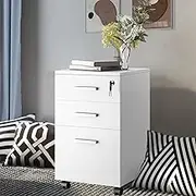 3 Drawer File Cabinet with Lock Mobile Storage Cabinet for Legal/Letter/A4 Documents Vertical Filing Cabinet for Home/Office Wooden Organizer with Under Desk Design