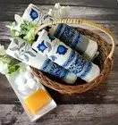 Luxury Soft 100% Cotton Waffle Bath And Hand Towel Floral Block Print Pack Of 3