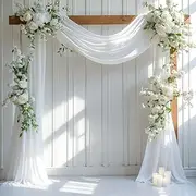 Wedding Arch Draping Fabric, 1 Panel 28" x 19Ft White Arch Drapes Sheer Backdrop Curtain for Ceremony Party Ceiling Decor