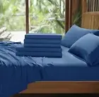 Cooling Bamboo Bed Sheet Set – California King, Luxury 4 Piece in Navy Blue