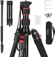 T-10 Camera Tripod, 68" Foldable Aluminum Tripod & Monopod, Compatible with 1/4"