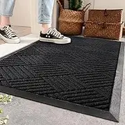 AAZZKANG Front Door Mats Outdoor Non Slip Indoor Door Mat Large 90x60cm Quick Trap Dirt Easy to Clean Welcome Doormat for Entrance,High Traffic Areas,Patio Black