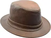 [House of Leather] Real Leather Trilby Hat Soft Lightweight Summer Winter Cap HL004