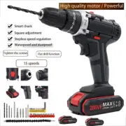 36V Cordless Drill 2 speed Electric Battery&Charger Driver with Bits Set Tool