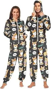 [Joisal] Sweet Corgis Black Onesies Adult, Ideal for Lounging or Sleeping, Onesies Unisex Adult