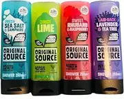 ORIGINAL SOURCE SHOWER GEL SET 4X250ML NEW FRAGRANCE FRESH SEA SALT & SAMPHIRE, ZINGY LIME, SWEET RHUBARB & RASPBERRY, LAID-BACK LAVENDER & TEA TREE BODY WASH TREE, COMBO PACK