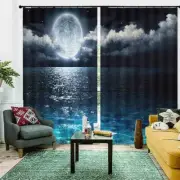 Near Moon Over Cute Sea 3D Blockout Photo Print Curtain Fabric Curtains Window