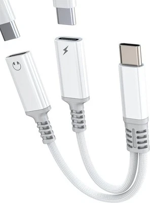 USB C Headphone Adapter 2-in-1 DAC Dual Type C Audio Charger Splitter Cable