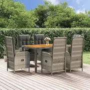 7 Piece Garden Dining Set with Cushions Grey Poly Rattan,Outdoor Furniture Sets-3185041