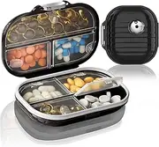 2 Pack Pill Organizer Pill Box 7 Compartments Large Pill Dispenser Home Travel Supplement Holder Airtight Vitamin Container Daily Medicine Travel Essentials(Small+ Large)