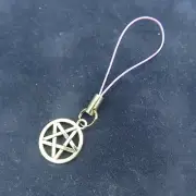 PENTAGRAM Cell Phone Charm Strap Antique Silver Tone Lavender Pagan Wicca Occult