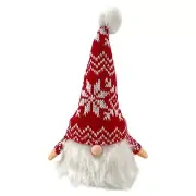Warm LED Light Up Christmas Gnome with Red and White Snowflake Hat 8 Inch