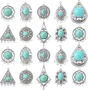 [Stiesy] Assorted Styles Bohemian Synthetic Turquoise Charms Antique Silver Boho Pendant Charms Tibetan Bracelet Charms for DIY Earring Jewellry Making Necklace Crafts